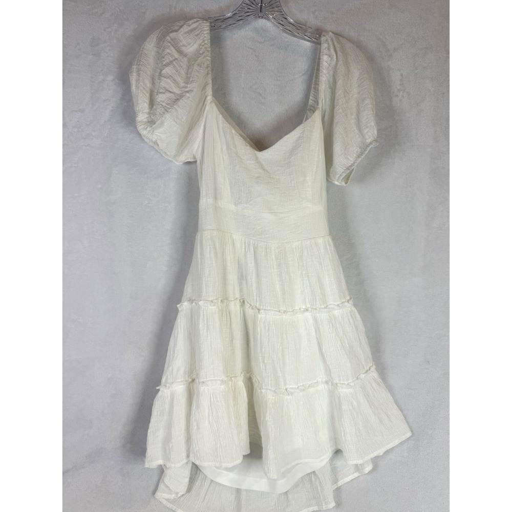 Alter'd State White Puff Sleeve Open Back Tie‎ Mini Dress Women's Size M
